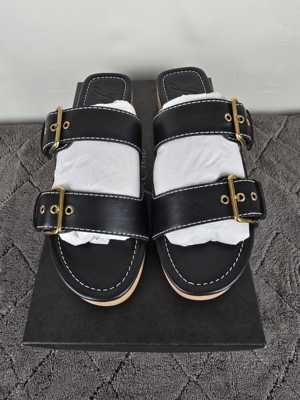 Black Buckle Stud Clog Sandals - J CREW - Picture 2 of 6